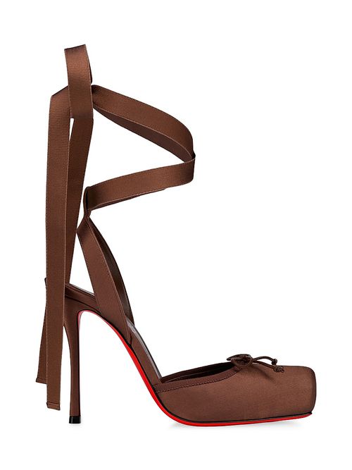 Women's Cassia Lace Up 100MM Satin Pumps - Chocolate Brown