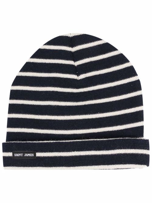 Striped ribbed-knit wool beanie - Blue