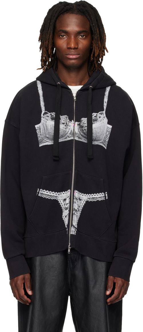 Black Trompe l'Oeil Zip Hoodie