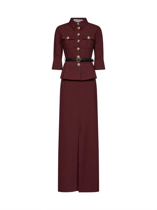 Detachable Skirt with Peplum Jacket Maxi Dress — Brown