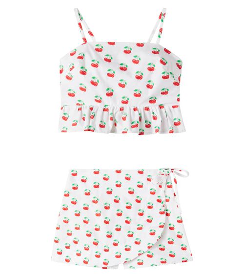 Fábula Printed cotton top and skirt set