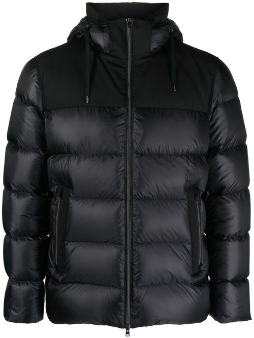Drawstring-hood padded down jacket - Black
