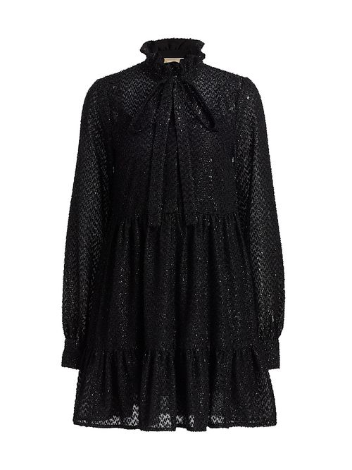 Women's Tie-Neck Long-Sleeve Minidress - Black