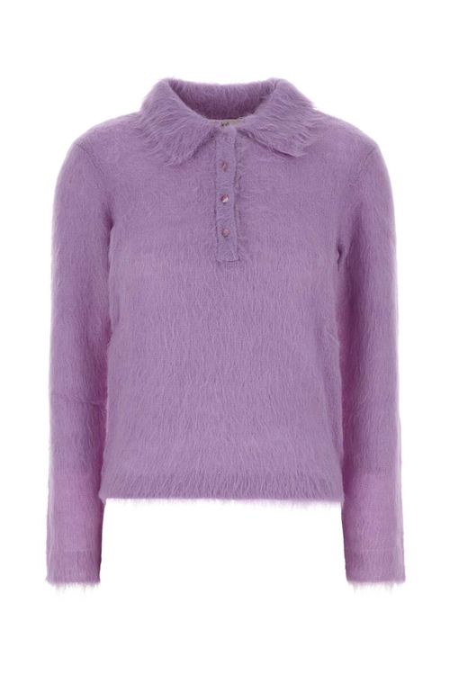 Wool-Blend with Embroidered Collar Polo Shirt — Purple
