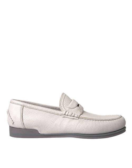White Gray Leather Slip Mocassin Shoes Loafer - EU39.5/US6.5
