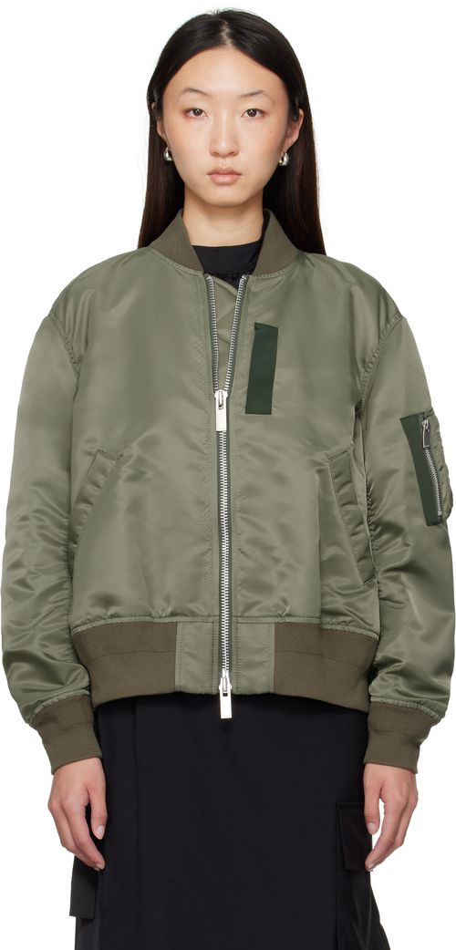 Khaki Nylon Twill Bomber Jacket
