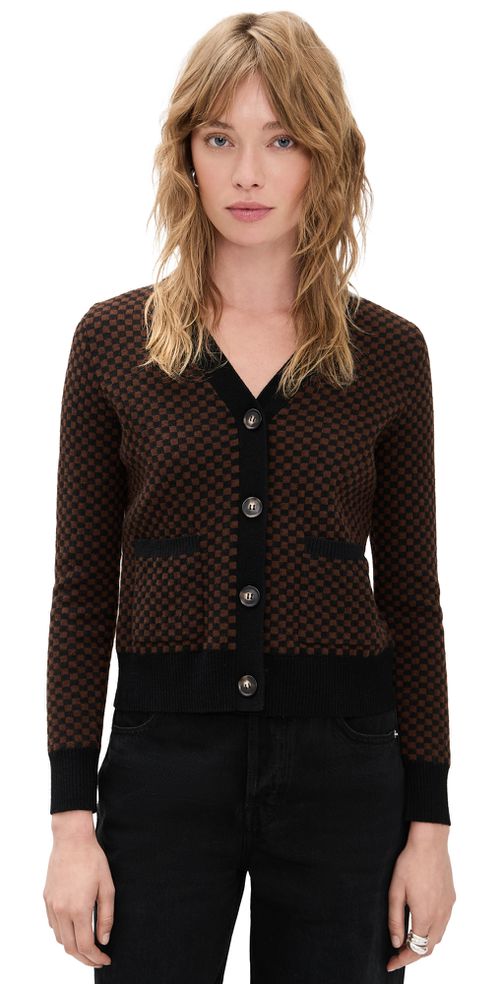 Annie Checkerboard Cardigan Oatmeal/Khaki
