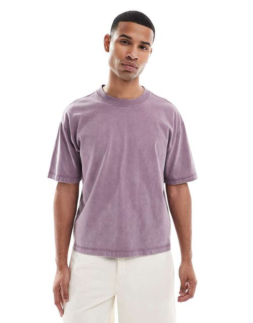 Short sleeve heavyweight cropped T-shirt in purple