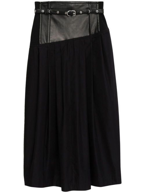 Yoke leather pleated midi skirt - Black