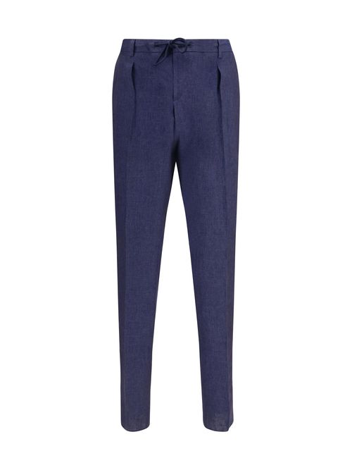 Linen Drawstring Trousers — Navy
