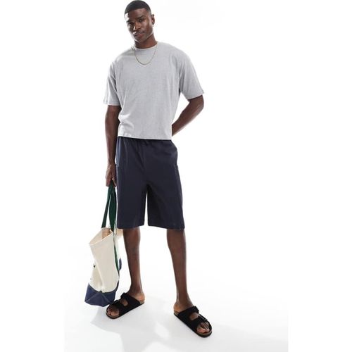 ASOS DESIGN Mens long length canvas cargo shorts in washed navy - Blue - Sma