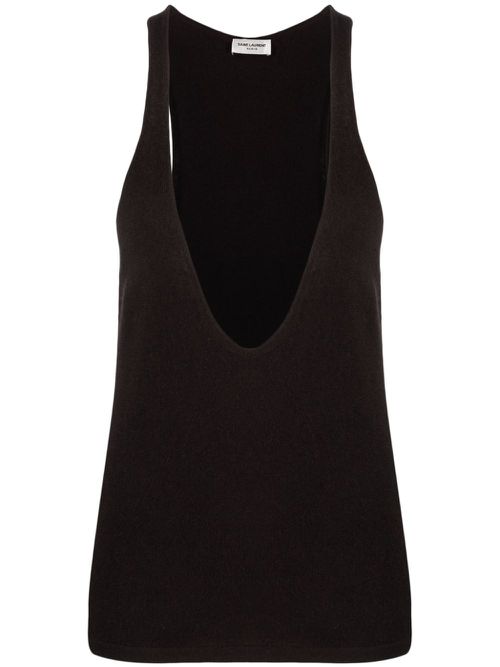Plunging U-neck cashmere tank top - Brown