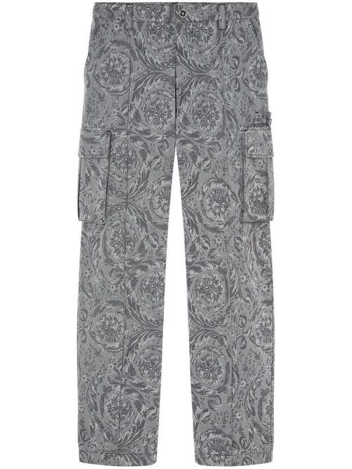 Barocco-print straight-leg trousers - Grey