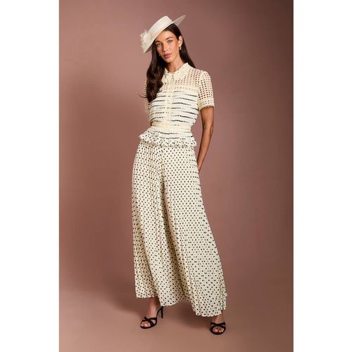 Coast Lisa Tan Lace Collar Polka Dot Pleated Trouser Jumpsuit In Ivory