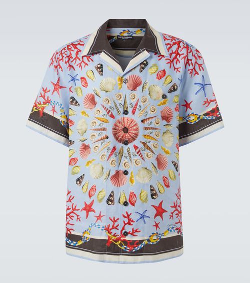 Printed linen canvas bowling shirt