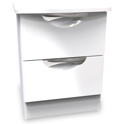 Beckett Gloss 2 Drawer Bedside Cabinet | Cream White Black | Roseland
