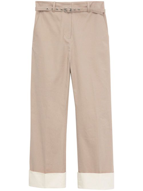 Belted cotton flared trousers - Neutrals