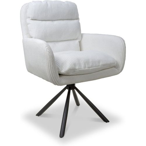 Cassey White Corduroy Swivel Chair | Chunky Bucket Seat | Roseland