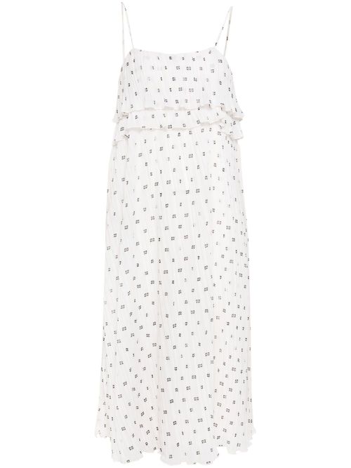 Monogram-print ruffled midi dress - White