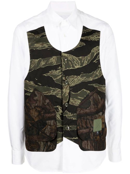 Camouflage-print panel shirt - White