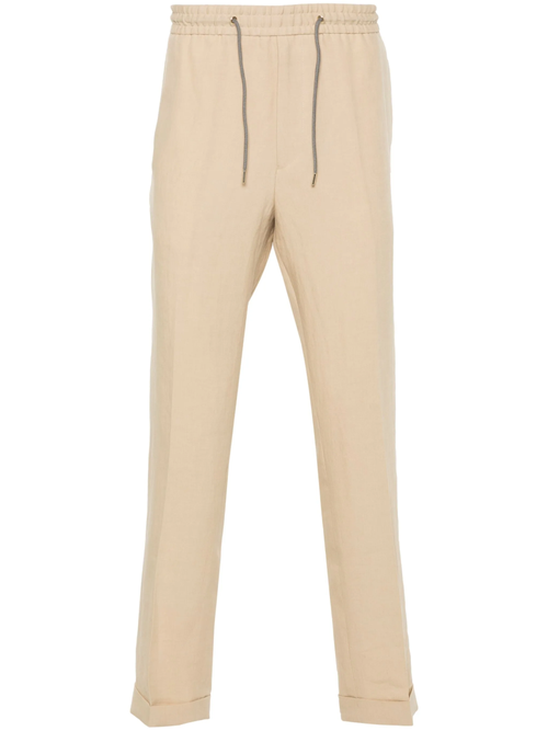 Light Brown drawstring-fastening linen trousers