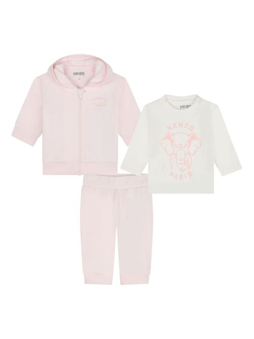 Logo-patch zip-up cotton tracksuit (set of three) - Pink