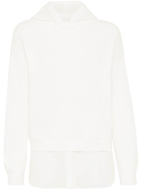 Monili-detail layered hoodie - White