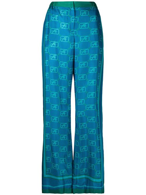 Monogram print wide leg trousers - Blue