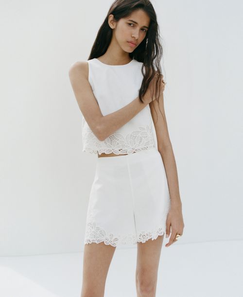 Women's Lace Accents Embroidered Shorts - Off White