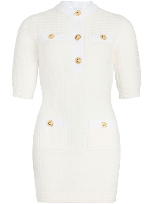 Waffle-knit cotton mini dress - White