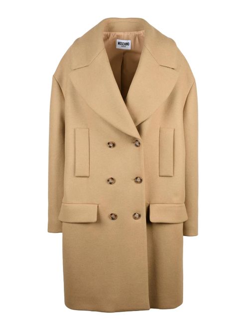 Beige Double-Breasted Virgin Wool-Blend Formal Coat