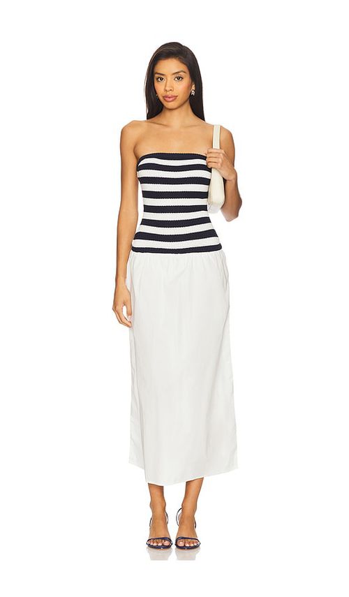 Onia Crochet Knit Poplin Maxi Dress in Navy. S. Also in