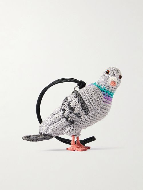 Pigeon Crocheted Cotton And Leather Bag Charm - Multi