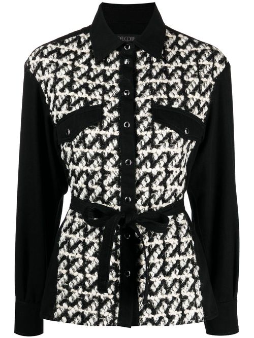Bouclé tied-waist shirt - Black