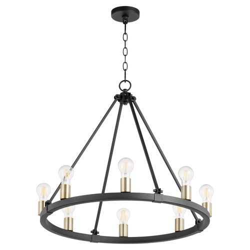 Paxton 8-Light Chandelier in Textured Black w with Aged Bra