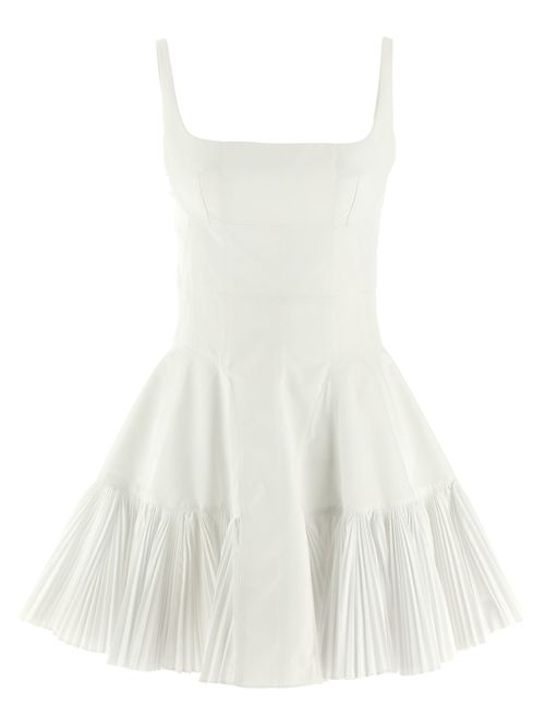 Pleated Cotton Poplin Dress — White