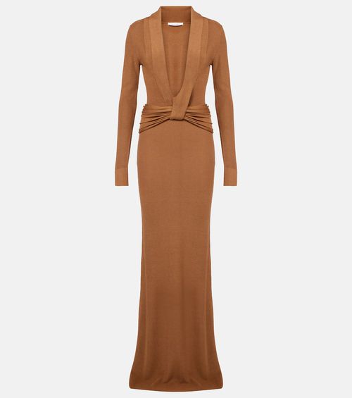 Aure gathered knitted silk-blend gown