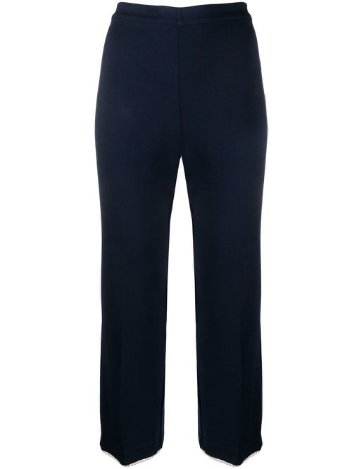 Pearl-embellished cropped trousers - Blue