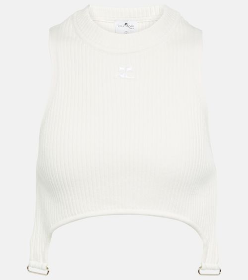 Courrèges Ribbed-knit cropped top with suspenders
