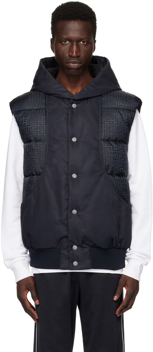 Balmain Black & Navy Monogram Puffer Vest