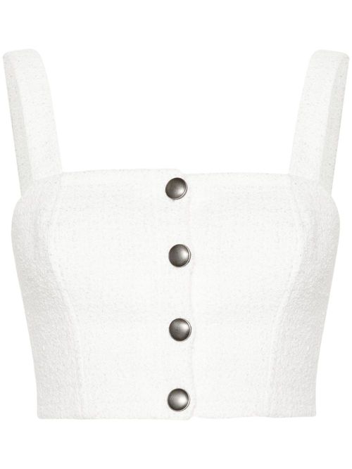 Checked tweed crop top - White