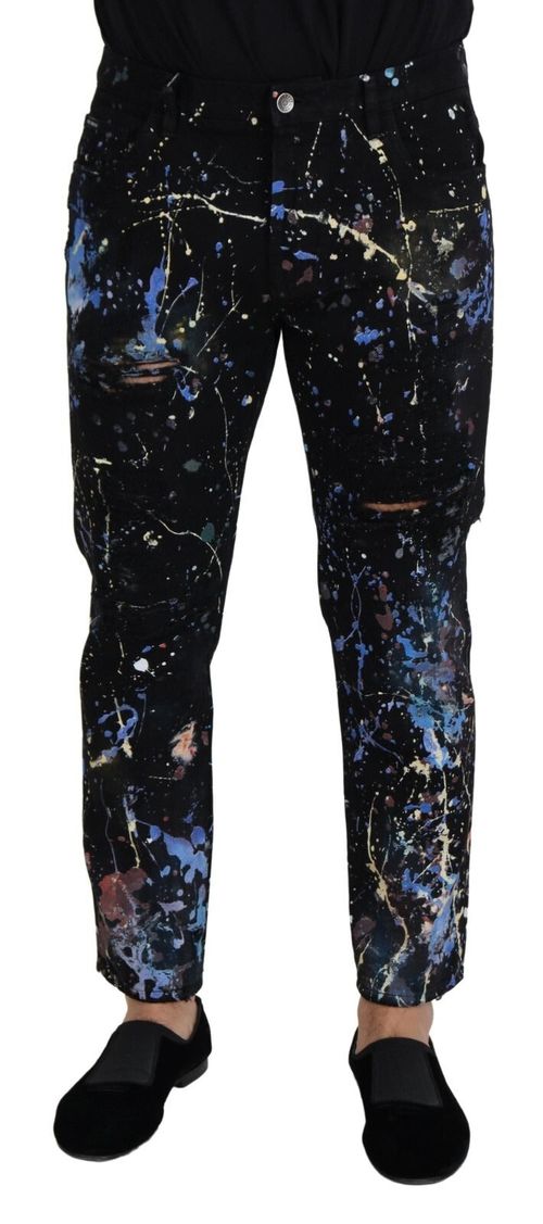 Splash Print Cotton Denim Jeans — Black