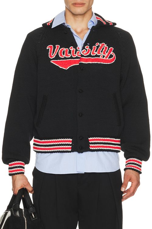 Rice nine ten Knitted Varsity Jacket in Black - Black,Red. 2 also