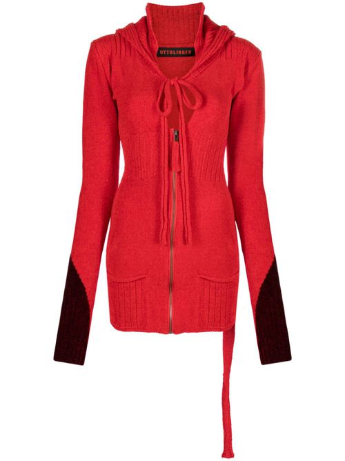 Two-tone zip-up cardigan - Red