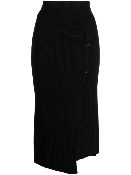 Ribbed-knit wool midi skirt - Black