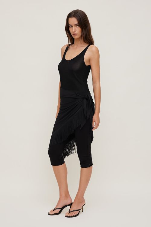 Fringe Triangle Scarf - Black - Women Clothing