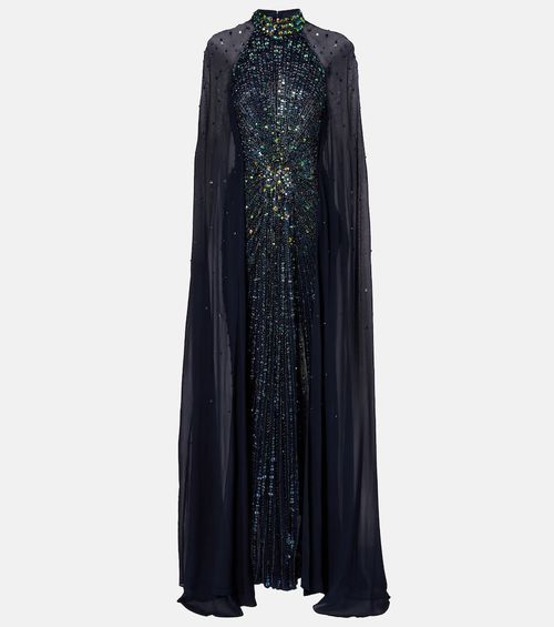 Thea caped sequined gown
