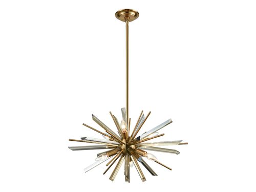 Palisades Ave. 6-Light Chandelier in Antique Brass With Champagne Gla