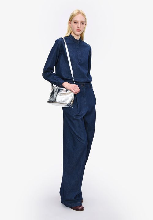 A. P.C. Women's Blouse with ruffled collar Size: 34 in Dark indigo