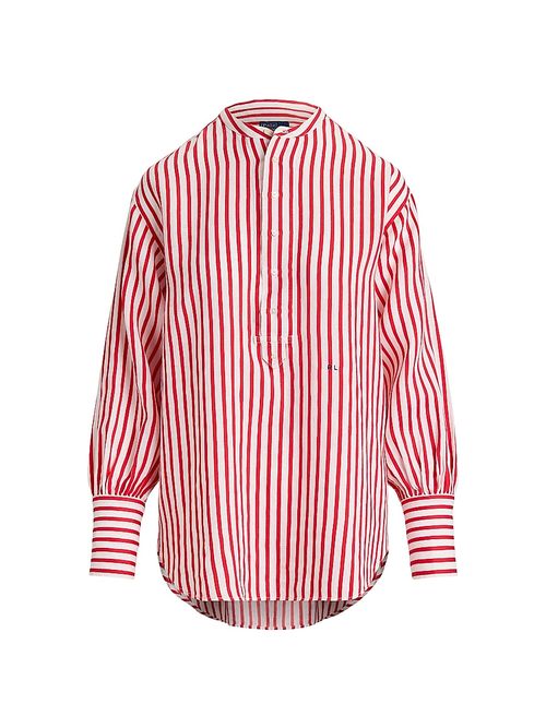 Women's Striped Linen-Cotton Shirt - White Red